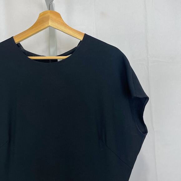 MM. LAFLEUR Masha Dress Cap Sleeve Midi Sheath Pockets LBD Crepe Black Size 12 - Picture 5 of 10